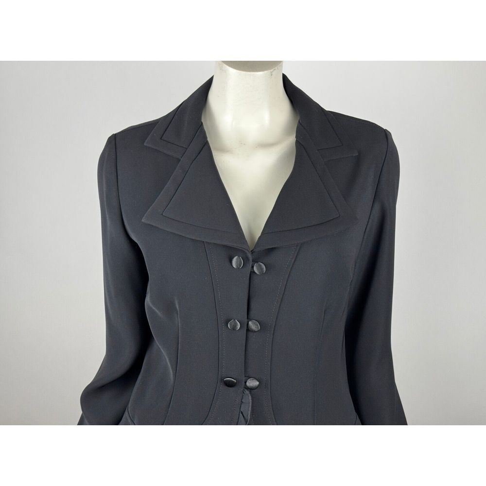 Black Women's Ruffled Hem Blazer Jacket - Picture 10 of 16